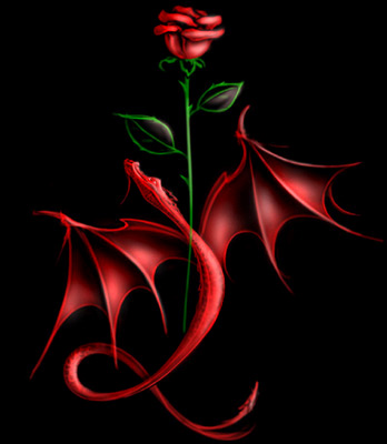 [Dragon coiled with a rose]